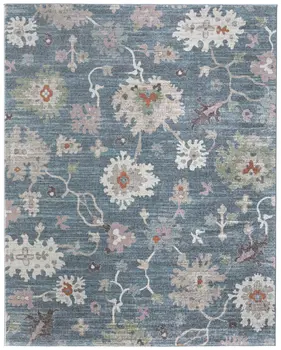 10' X 13' Blue Ivory And Pink Abstract Distressed Area Rug