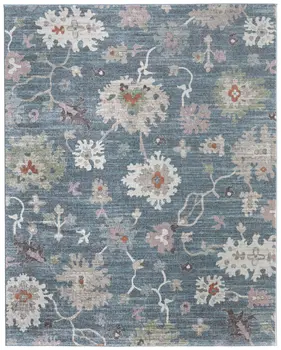 10' X 13' Blue Ivory And Pink Abstract Distressed Area Rug
