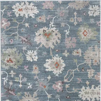 10' X 13' Blue Ivory And Pink Abstract Distressed Area Rug