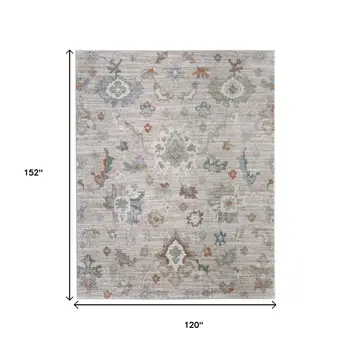 10' X 13' Tan Brown And Blue Abstract Distressed Area Rug