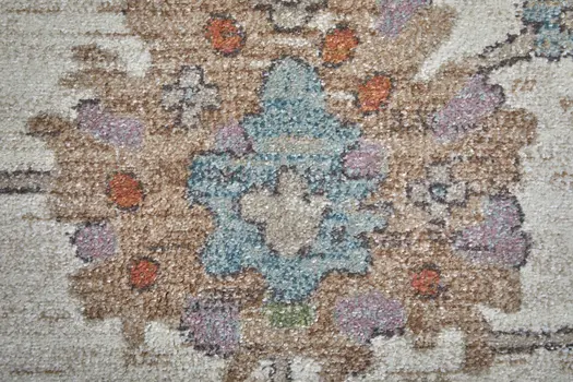 12' X 15' Ivory Brown And Blue Floral Distressed Area Rug