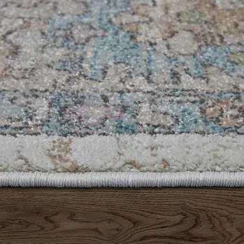 12' X 15' Ivory Brown And Blue Floral Distressed Area Rug