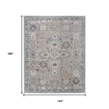 12' X 15' Gray Blue And Taupe Floral Distressed Area Rug