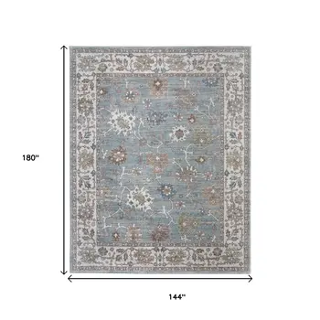 12' X 15' Blue Ivory And Brown Floral Distressed Area Rug