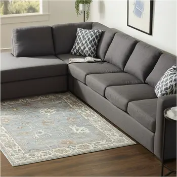 12' X 15' Blue Ivory And Brown Floral Distressed Area Rug
