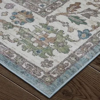 12' X 15' Blue Ivory And Brown Floral Distressed Area Rug