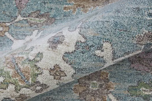 12' X 15' Blue Ivory And Brown Floral Distressed Area Rug