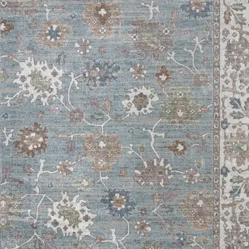 12' X 15' Blue Ivory And Brown Floral Distressed Area Rug