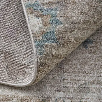 12' X 15' Tan Brown And Blue Abstract Distressed Area Rug