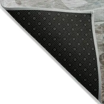 5' X 8' Denim Blue Taupe And Ivory Abstract Washable Indoor Outdoor Area Rug