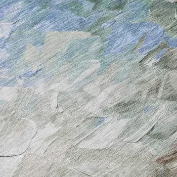8' Denim Blue Taupe And Ivory Round Abstract Washable Indoor Outdoor Area Rug