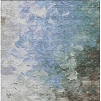 9' X 12' Denim Blue Taupe And Ivory Abstract Washable Indoor Outdoor Area Rug