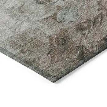 9' X 12' Denim Blue Taupe And Ivory Abstract Washable Indoor Outdoor Area Rug