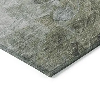 3' X 5' Lavender Olive Green And Silver Abstract Washable Indoor Outdoor Area Rug