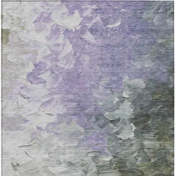 10' X 14' Lavender Olive Green And Silver Abstract Washable Indoor Outdoor Area Rug