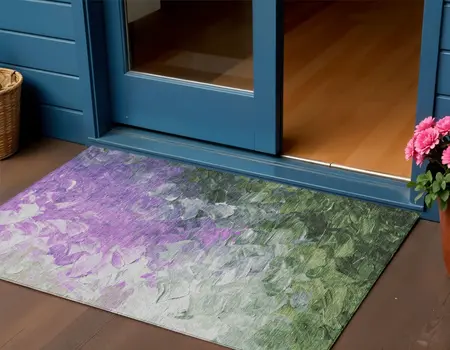 3' X 5' Purple Olive Green And Silver Abstract Washable Indoor Outdoor Area Rug
