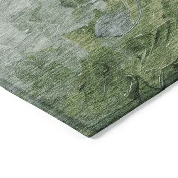 5' X 8' Purple Olive Green And Silver Abstract Washable Indoor Outdoor Area Rug
