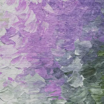 5' X 8' Purple Olive Green And Silver Abstract Washable Indoor Outdoor Area Rug