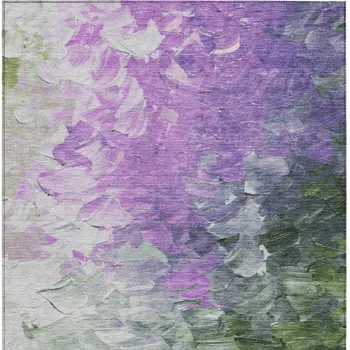 8' X 10' Purple Olive Green And Silver Abstract Washable Indoor Outdoor Area Rug