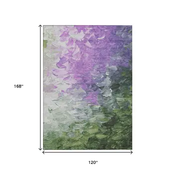 10' X 14' Purple Olive Green And Silver Abstract Washable Indoor Outdoor Area Rug