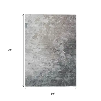 5' X 8' Taupe Brown And Silver Abstract Washable Indoor Outdoor Area Rug