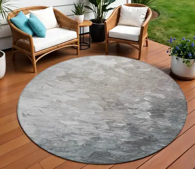 8' Taupe Brown And Silver Round Abstract Washable Indoor Outdoor Area Rug