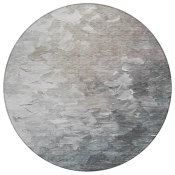 8' Taupe Brown And Silver Round Abstract Washable Indoor Outdoor Area Rug