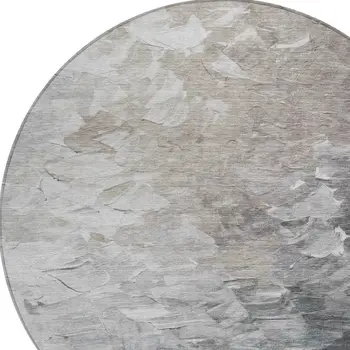 8' Taupe Brown And Silver Round Abstract Washable Indoor Outdoor Area Rug