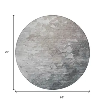 8' Taupe Brown And Silver Round Abstract Washable Indoor Outdoor Area Rug