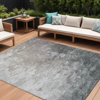 9' X 12' Taupe Brown And Silver Abstract Washable Indoor Outdoor Area Rug