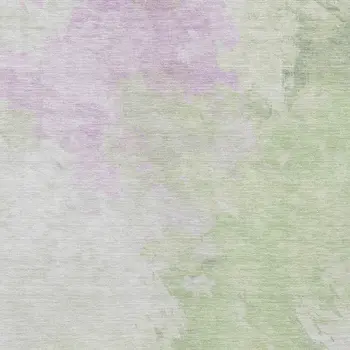 3' X 5' Artichoke Green Lavender And Ivory Abstract Washable Indoor Outdoor Area Rug