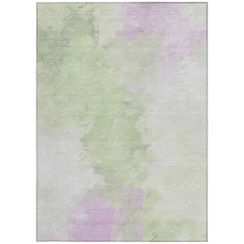 5' X 8' Artichoke Green Lavender And Ivory Abstract Washable Indoor Outdoor Area Rug