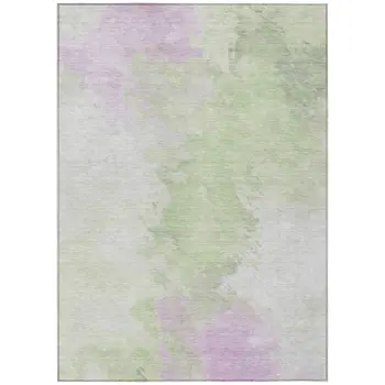 5' X 8' Artichoke Green Lavender And Ivory Abstract Washable Indoor Outdoor Area Rug