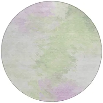 8' Artichoke Green Lavender And Ivory Round Abstract Washable Indoor Outdoor Area Rug