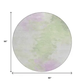 8' Artichoke Green Lavender And Ivory Round Abstract Washable Indoor Outdoor Area Rug