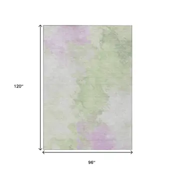 8' X 10' Artichoke Green Lavender And Ivory Abstract Washable Indoor Outdoor Area Rug