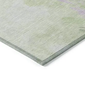 8' X 10' Artichoke Green Lavender And Ivory Abstract Washable Indoor Outdoor Area Rug