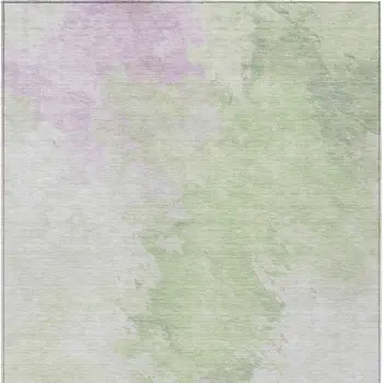 10' X 14' Artichoke Green Lavender And Ivory Abstract Washable Indoor Outdoor Area Rug