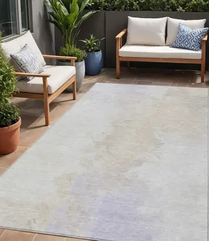 5' X 8' Beige Ivory And Lavender Abstract Washable Indoor Outdoor Area Rug