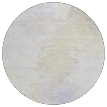 8' Beige Ivory And Lavender Round Abstract Washable Indoor Outdoor Area Rug