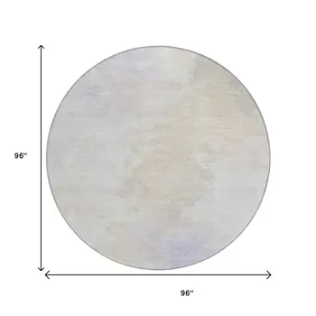 8' Beige Ivory And Lavender Round Abstract Washable Indoor Outdoor Area Rug