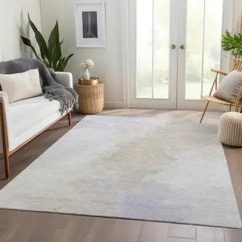10' X 14' Beige Ivory And Lavender Abstract Washable Indoor Outdoor Area Rug
