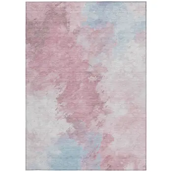 3' X 5' Blush Ivory And Blue Abstract Washable Indoor Outdoor Area Rug