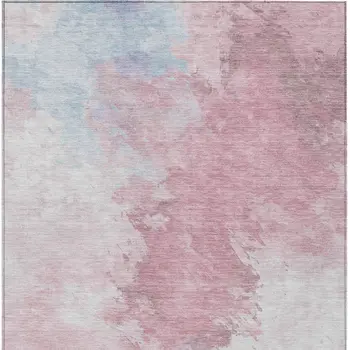 5' X 8' Blush Ivory And Blue Abstract Washable Indoor Outdoor Area Rug