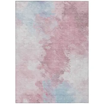 5' X 8' Blush Ivory And Blue Abstract Washable Indoor Outdoor Area Rug