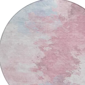 8' Blush Ivory And Blue Round Abstract Washable Indoor Outdoor Area Rug