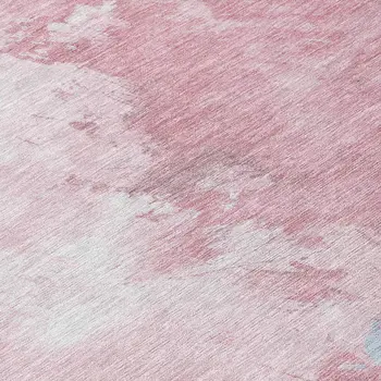 8' Blush Ivory And Blue Round Abstract Washable Indoor Outdoor Area Rug