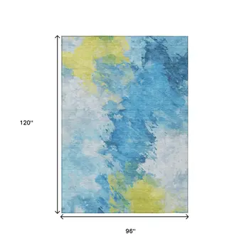 8' X 10' Blue Yellow And Ivory Abstract Washable Indoor Outdoor Area Rug