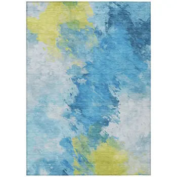 8' X 10' Blue Yellow And Ivory Abstract Washable Indoor Outdoor Area Rug