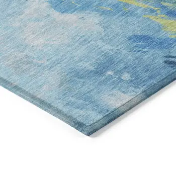 8' X 10' Blue Yellow And Ivory Abstract Washable Indoor Outdoor Area Rug
